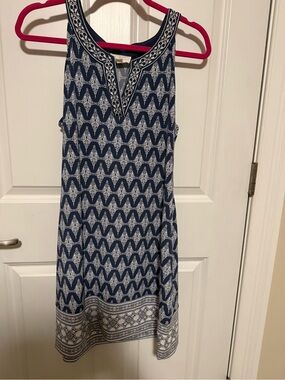Magnolia Grace  Navy and White Sleeveless Patterned Midi Dress